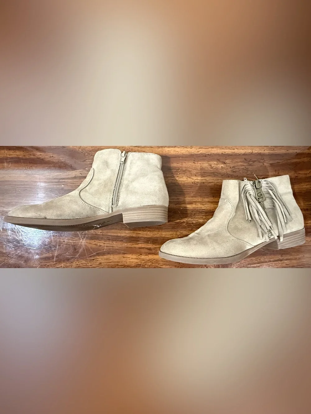 G by Guess Light Taupe Suede Fringe Ankle Booties
